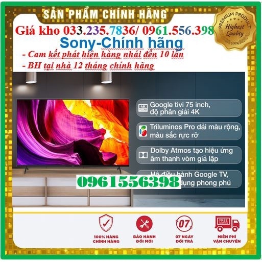 [Mới] Smart Tivi Sony 75 Inch KD-75X9000H 4K UHD &lt; Chính hãng BH:24 tháng tại nhà toàn quốc &gt; - Mới 100%