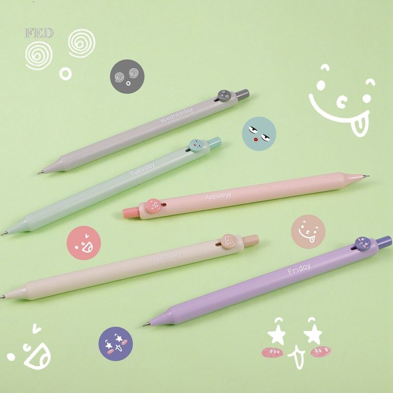 Fedealk  set 5 Cây Bút Bi Nước Đen Ngòi 0.5mm Cho Học Sinh