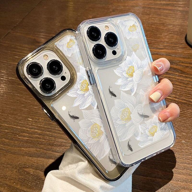 Ốp Điện Thoại In Hình Cá Và Hoa Sen Cho iphone11 12 pro max x xr xs max se 7 plus 8 plus 13 pro max 14 pro max