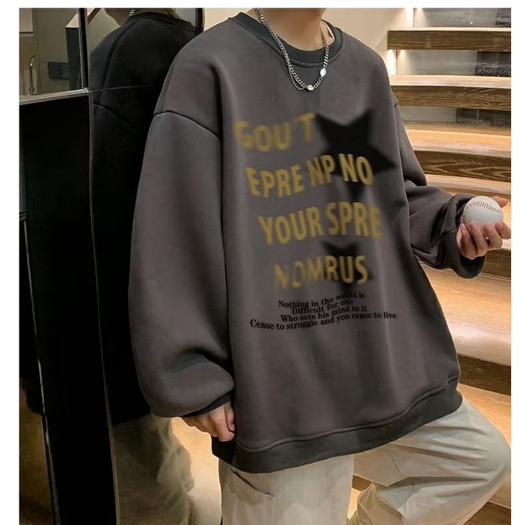 Áo sweater dáng rộng in hoạt hình màu xám hợp thời trang cho các cặp đôi phong cách hàn quốc cá tính street style chất nỉ bông đẹp