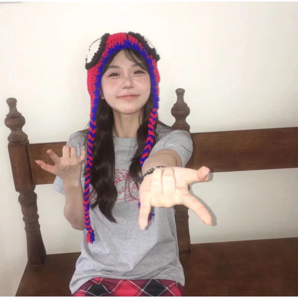 Mũ Len In Hình Người Nhện Dễ Thương Phong Cách Hàn Quốc Cho Nữ