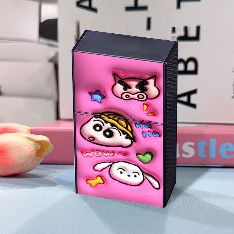 Hộp Đựng Thuốc Lá Nắp Lật Chống Ẩm Họa Tiết shin-chan spongebob doraemon 3d