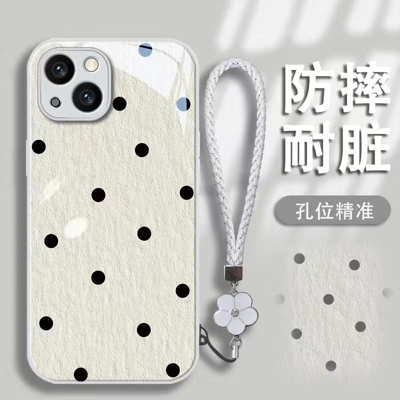 Ốp Điện Thoại Mặt Kính Họa Tiết Chấm Bi Cho Iphone 14promax 13Pro 12 11 7 8 xsmax