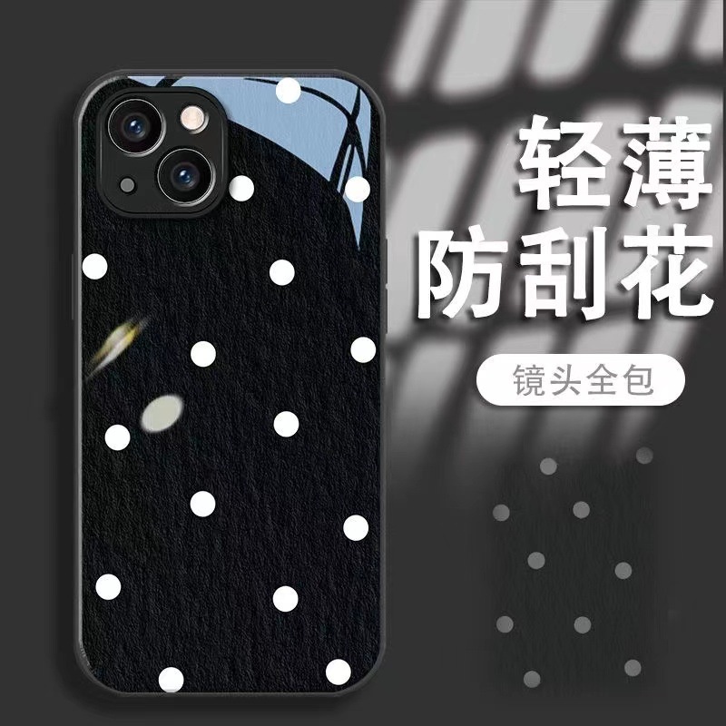 Ốp Điện Thoại Mặt Kính Họa Tiết Chấm Bi Cho Iphone 14promax 13Pro 12 11 7 8 xsmax