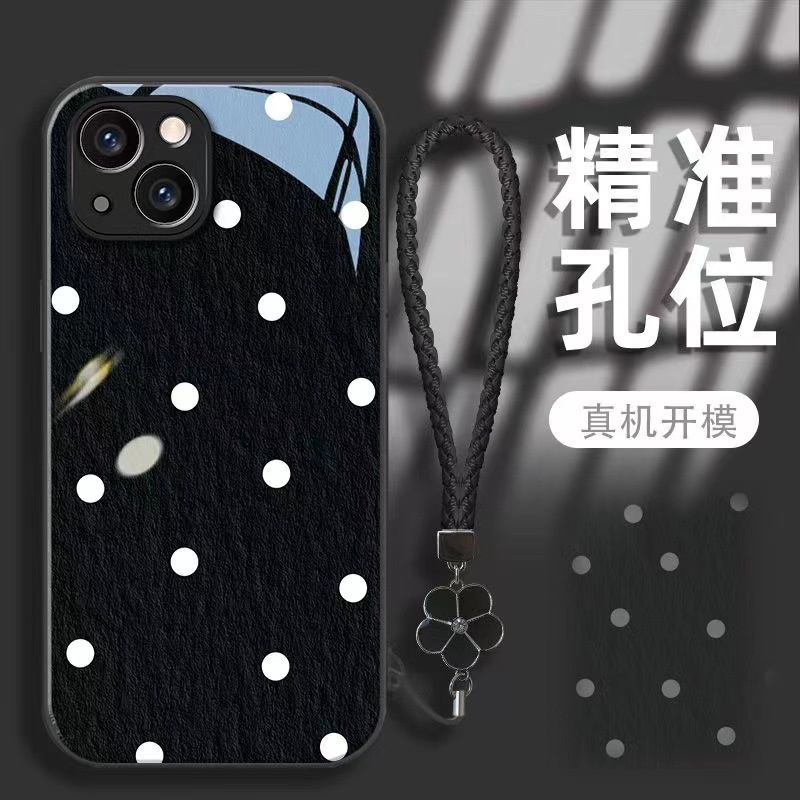 Ốp Điện Thoại Mặt Kính Họa Tiết Chấm Bi Cho Iphone 14promax 13Pro 12 11 7 8 xsmax