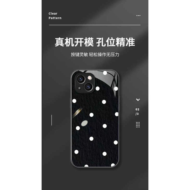 Ốp Điện Thoại Mặt Kính Họa Tiết Chấm Bi Cho Iphone 14promax 13Pro 12 11 7 8 xsmax