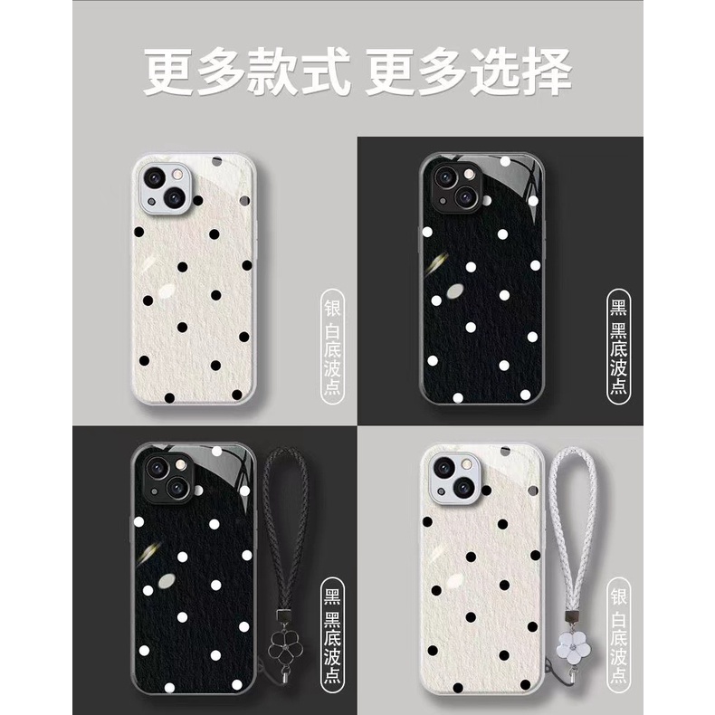 Ốp Điện Thoại Mặt Kính Họa Tiết Chấm Bi Cho Iphone 14promax 13Pro 12 11 7 8 xsmax