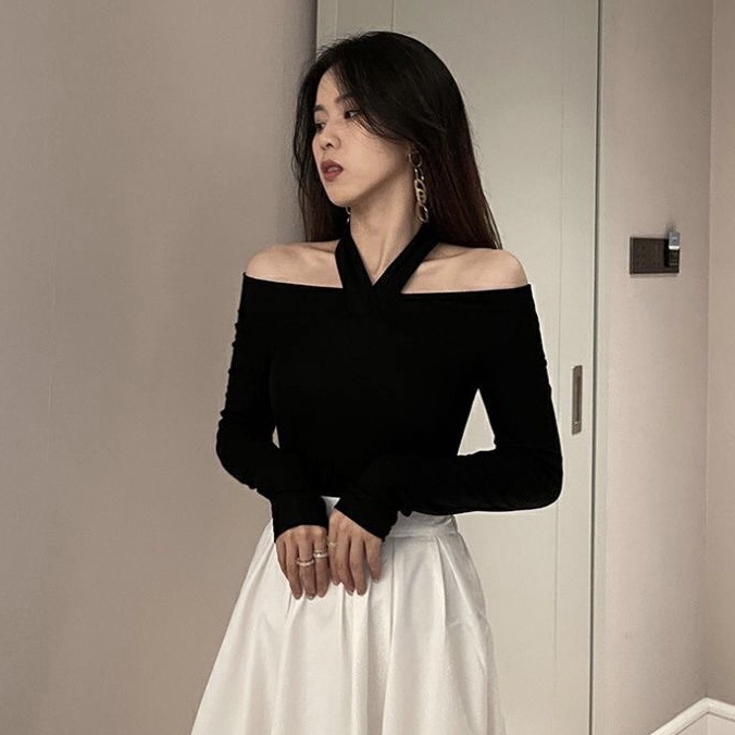 Áo Trễ Vai Cổ Chéo Nữ Dài Tay Dáng Ôm Basic - Áo Kiểu Nữ Hở Vai BIGSIZE Chất Thun Zip Mềm Mịn GOM