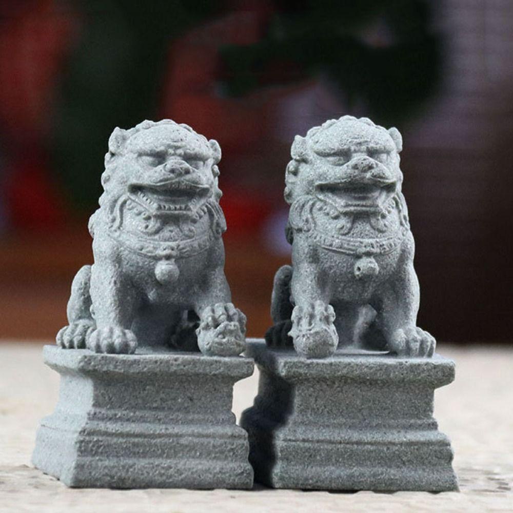 Muvako 1 Cặp Tượng Sư Tử Đá mini Phong Cách Trung Hoa Làm Quà Tặng
