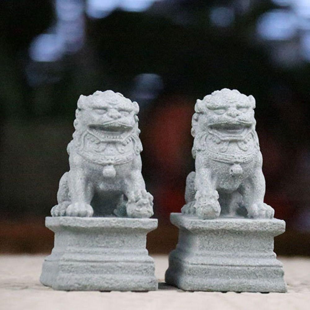 Muvako 1 Cặp Tượng Sư Tử Đá mini Phong Cách Trung Hoa Làm Quà Tặng