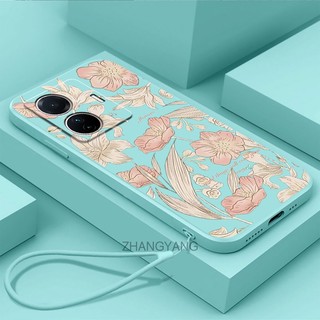 Ốp Điện Thoại tpu Dẻo Màu Hồng Họa Tiết Hoa Xinh Xắn Kèm Dây Đeo Cho realme c55