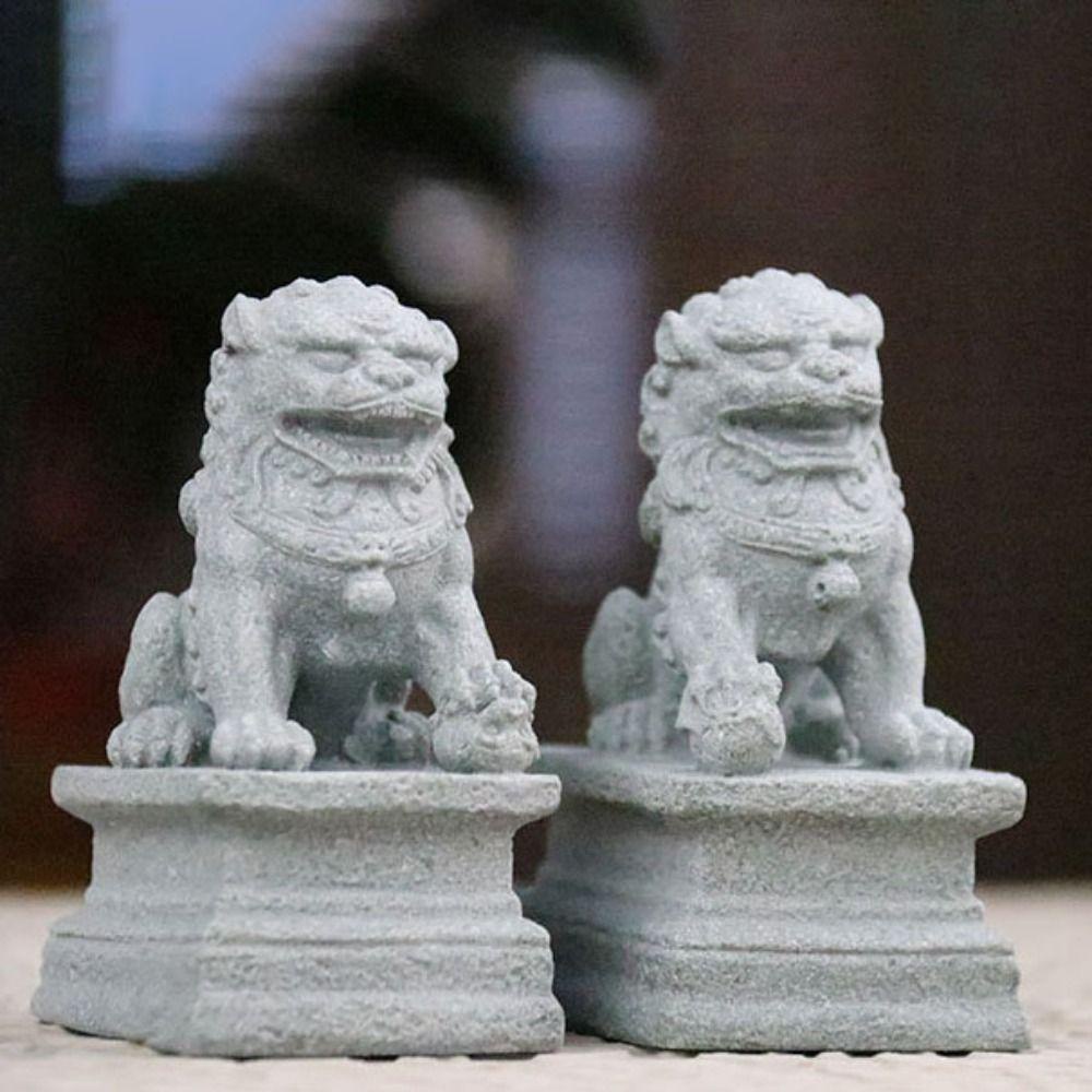 Muvako 1 Cặp Tượng Sư Tử Đá mini Phong Cách Trung Hoa Làm Quà Tặng