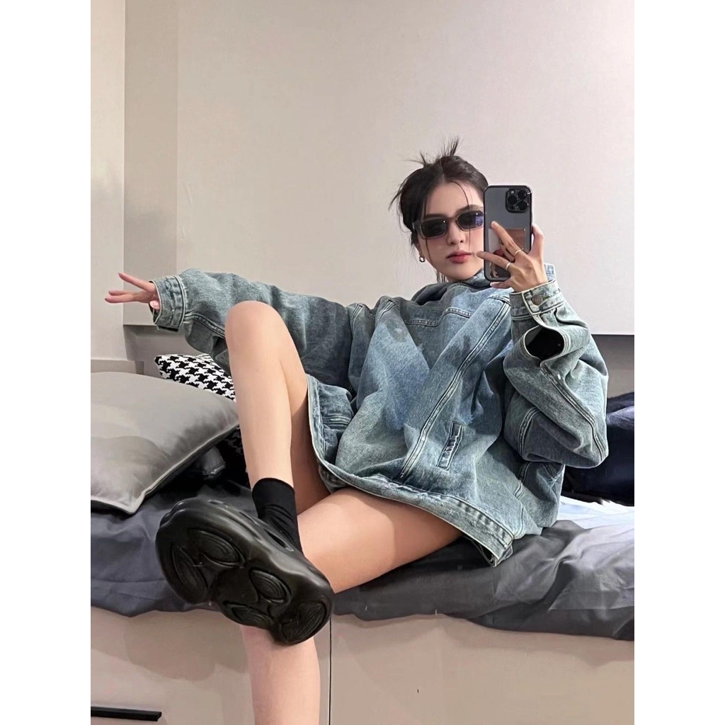 Áo Khoác Jean Có Nón Phong Cách retro Hàn Quốc Cho Nam Nữ Yq Qr