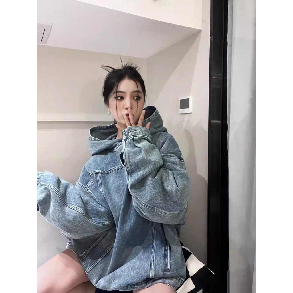 Áo Khoác Jean Có Nón Phong Cách retro Hàn Quốc Cho Nam Nữ Yq Qr