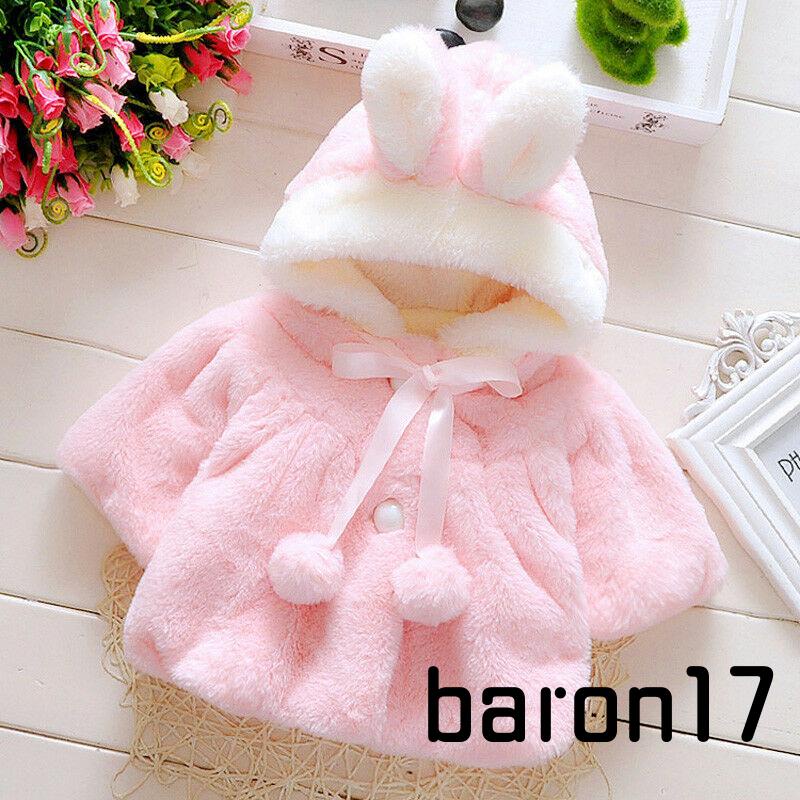 Lpdl-áo Khoác Lông Dày Ấm Áp Hình Tai Thỏ Đính Nút Ngọc Trai Dễ Thương Cho Bé Gái