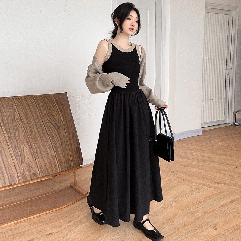 Set Đầm Và Áo Khoác cardigan Họa Tiết Kẻ Sọc 2023