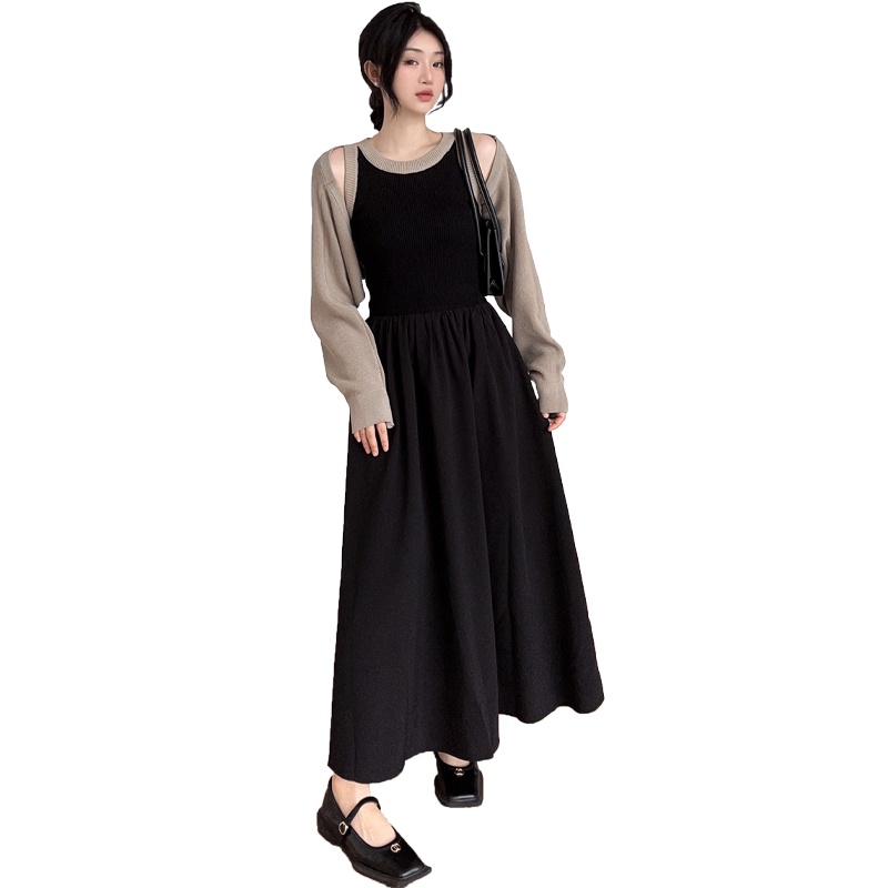 Set Đầm Và Áo Khoác cardigan Họa Tiết Kẻ Sọc 2023