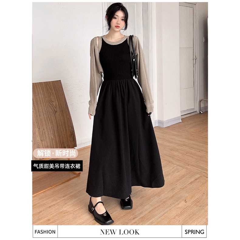 Set Đầm Và Áo Khoác cardigan Họa Tiết Kẻ Sọc 2023