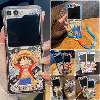 Vỏ PC cứng trong suốt in hình hoạt hình siêu mỏng có dây buộc Samsung Galaxy Z Flip 5 Z Flip 4 Flip 6 Vỏ dây đeo cổ tay Ốp điện thoại chống sốc Samsung Z Flip 5 4 3
