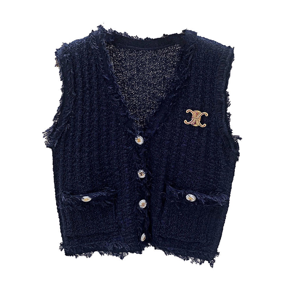 Áo Khoác Len Sát Nách Cổ Chữ v Phối Tua Rua Thời Trang Mùa Thu Cho Nữ