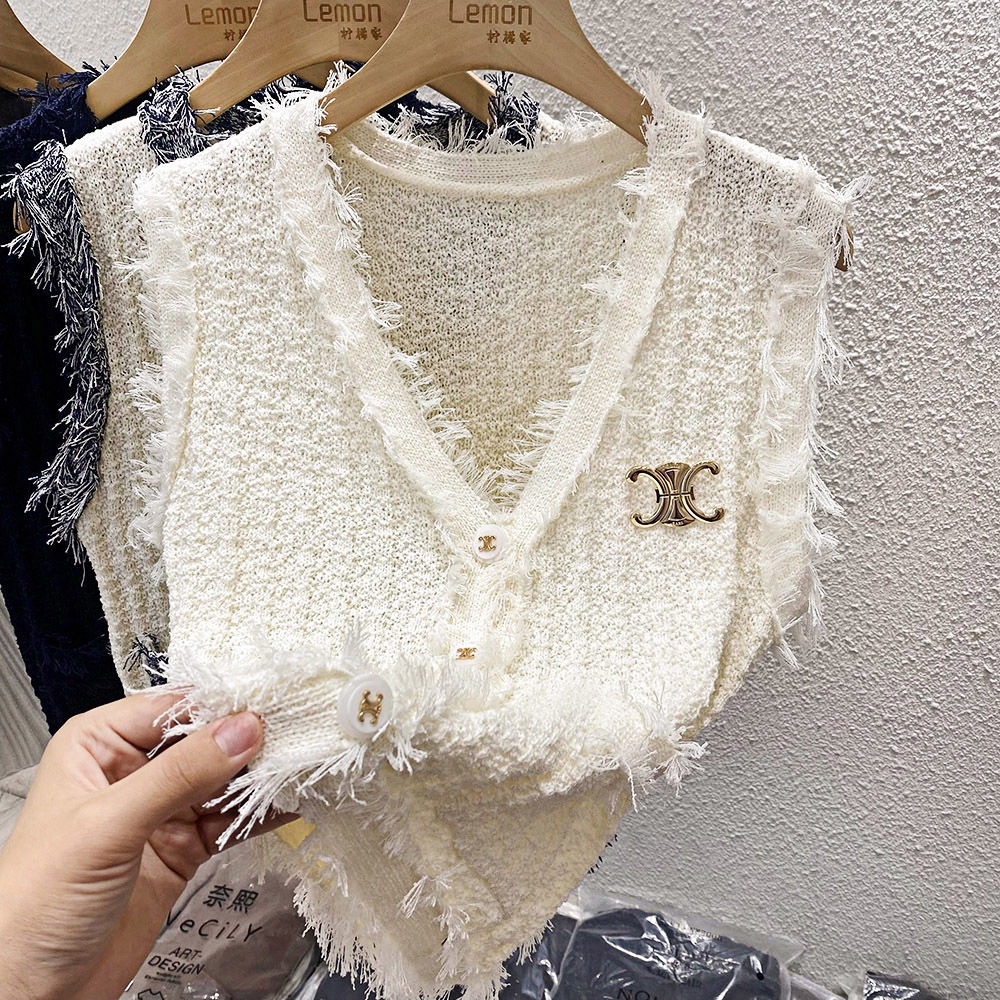 Áo Khoác Len Sát Nách Cổ Chữ v Phối Tua Rua Thời Trang Mùa Thu Cho Nữ