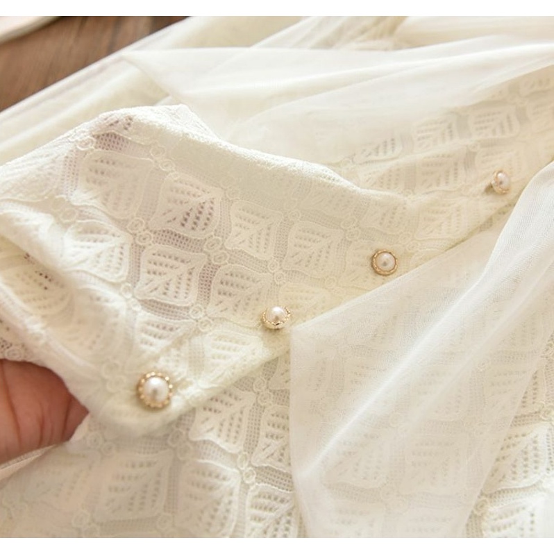 Áo Sơ Mi Họa Tiết Hoa Rỗng Màu Trơn Phong Cách Pháp Mới Cho Bé Gái