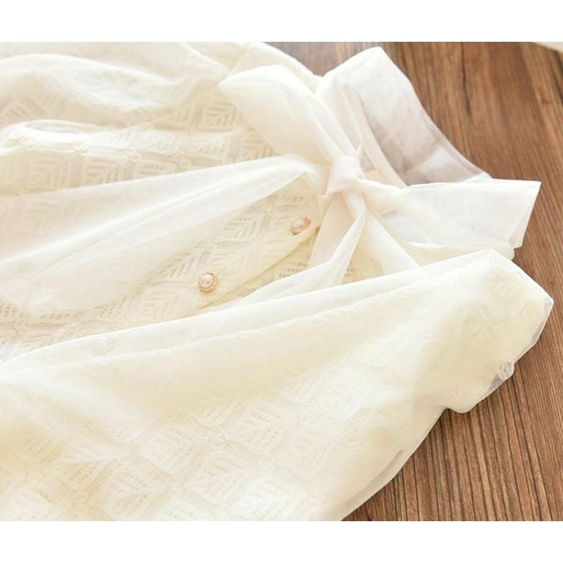 Áo Sơ Mi Họa Tiết Hoa Rỗng Màu Trơn Phong Cách Pháp Mới Cho Bé Gái