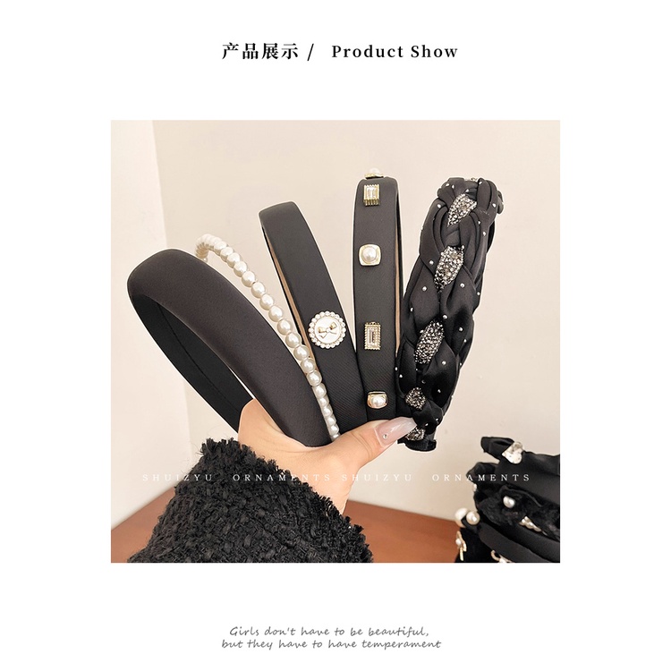 Băng Đô Cài Tóc Rửa Mặt Áp Suất Cao Hình Đầu Lâu Màu Đen Đính Ngọc Trai Phong Cách Mới Năm 2023