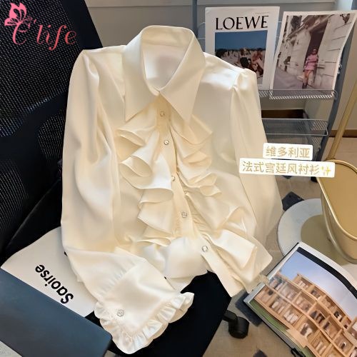 Áo Sơ Mi Phối Ren Phong Cách Hoàng Gia Pháp Ngọt Ngào Cho Nữ