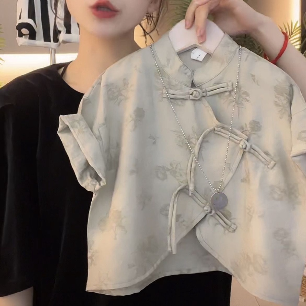 Bộ Áo Sơ Mi cotton Lanh Ngắn Tay Phong Cách Trung Hoa Cổ Điển Thời Trang Mùa Hè 2023 Mới Cho Bé Gái