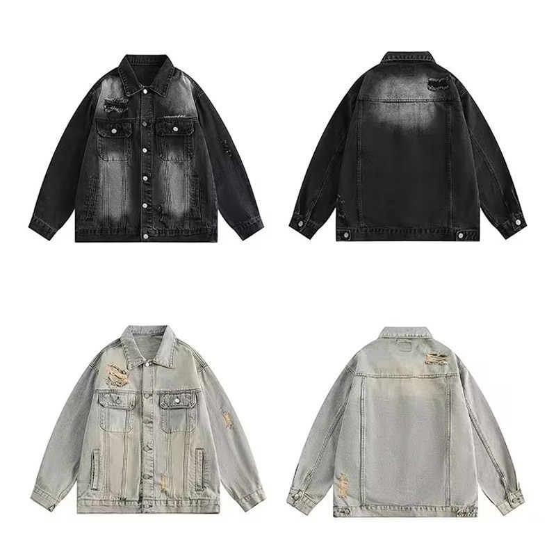 Áo Khoác denim Họa Tiết Thêu Màu gradient Phong Cách Hàn Quốc Thời Trang Cho Nam