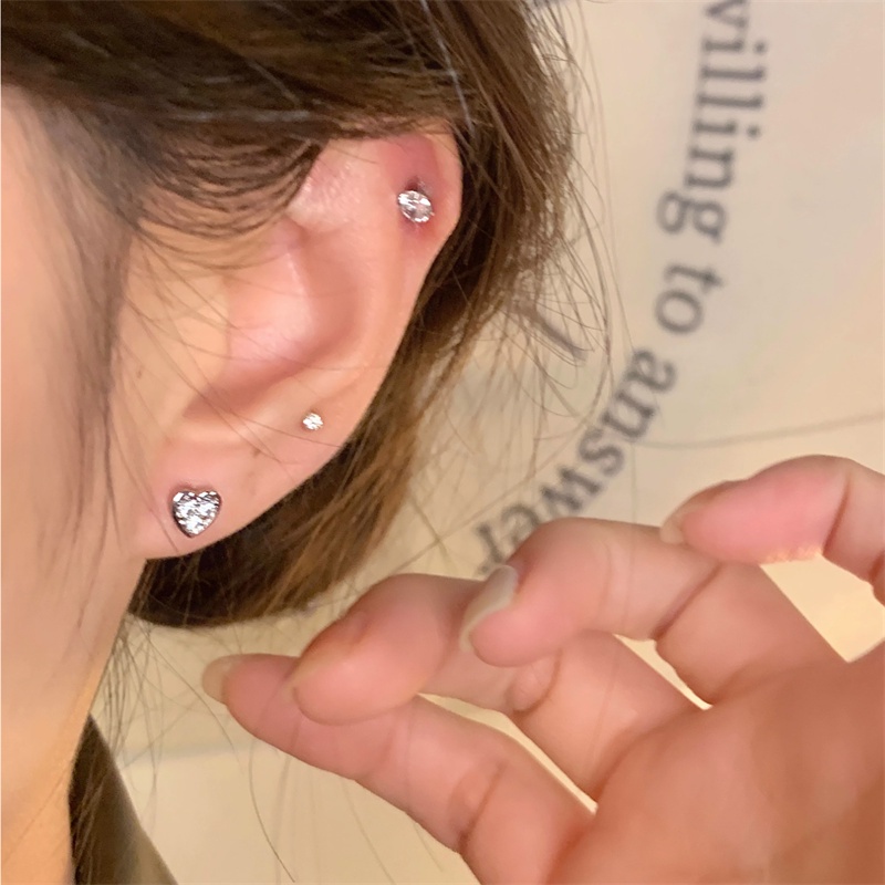 Ahellogirl set 2 Bông Tai Mạ Bạc 925 Hình Trái Tim Đính Đá zircon Phong Cách Hàn Quốc Thanh Lịch Dành Cho