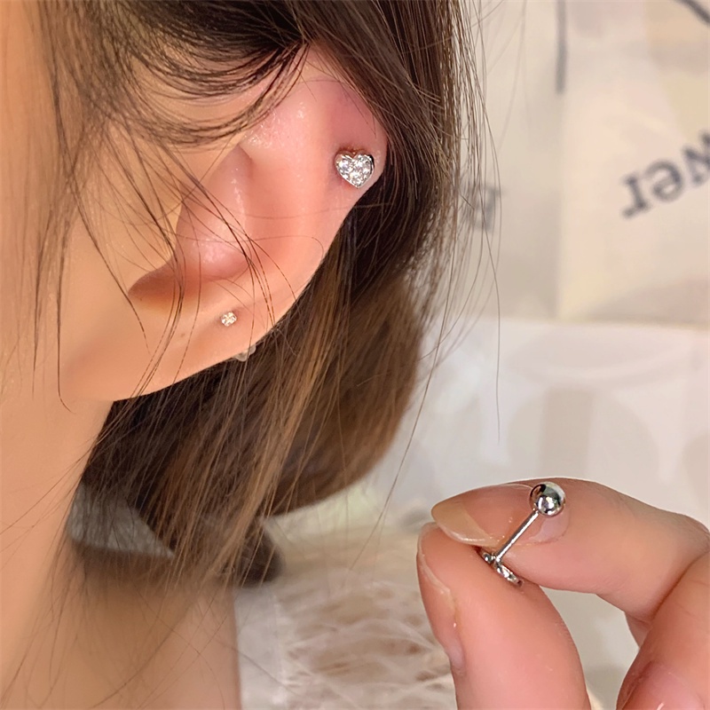 Ahellogirl set 2 Bông Tai Mạ Bạc 925 Hình Trái Tim Đính Đá zircon Phong Cách Hàn Quốc Thanh Lịch Dành Cho