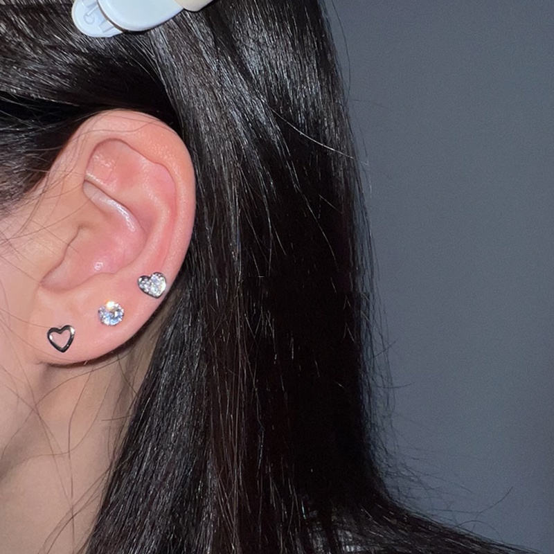Ahellogirl set 2 Bông Tai Mạ Bạc 925 Hình Trái Tim Đính Đá zircon Phong Cách Hàn Quốc Thanh Lịch Dành Cho