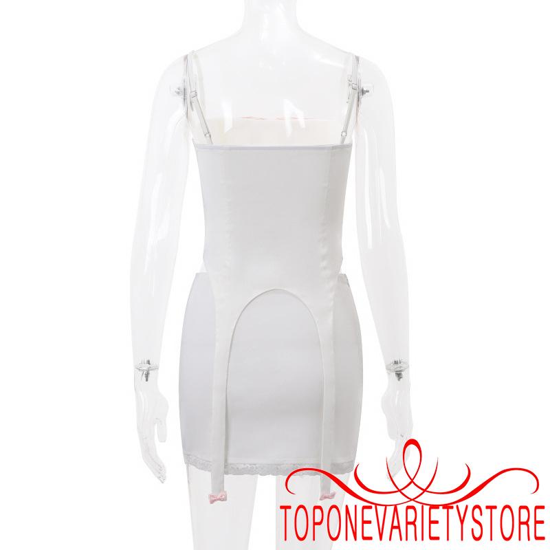 One Áo Dây Nữ y2k Phối Ren Và Chân Váy Bút Chì Quyến Rũ