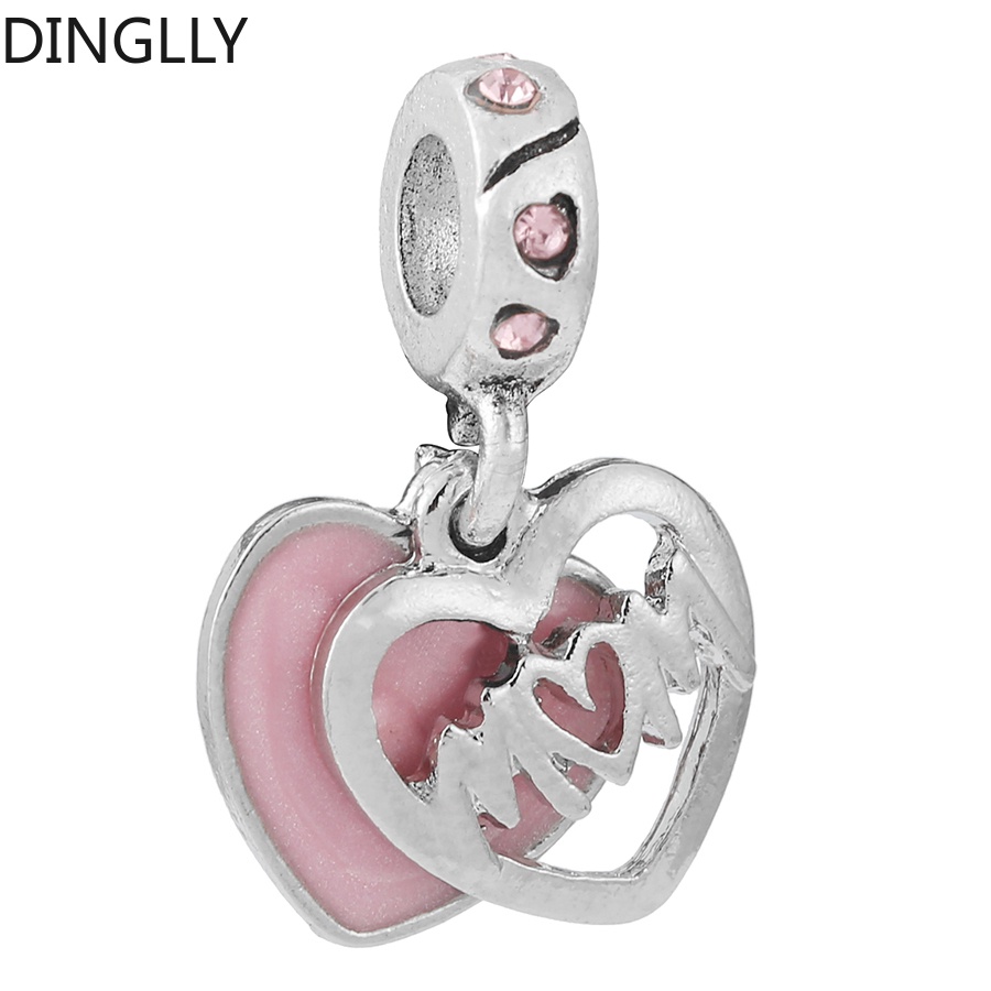 Mặt Dây Chuyền Bằng Hợp Kim Bạc Hình Trái Tim Đính Đá Màu Sắc