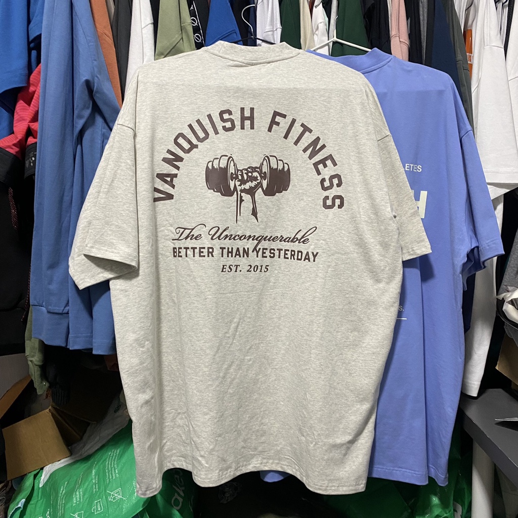 Vanquish Họa Tiết Thể Dục In Hình Cotton Nguyên Chất Thể Thao Rời Nửa Tay Áo Thun Nam Nữ Phong Cách Tương Phản