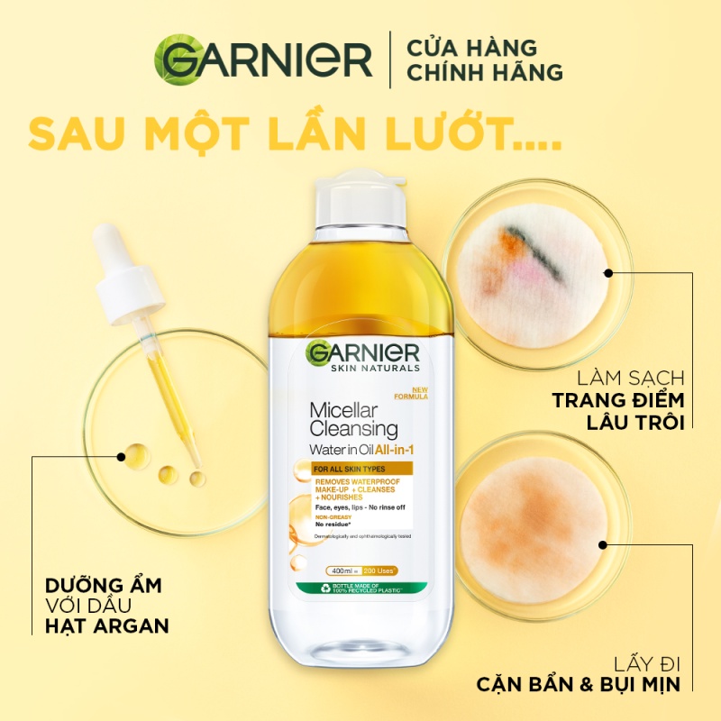 Bộ 2 Nước tẩy trang dành cho da dầu mụn & trang điểm Garnier Micellar Water (400mlX2)