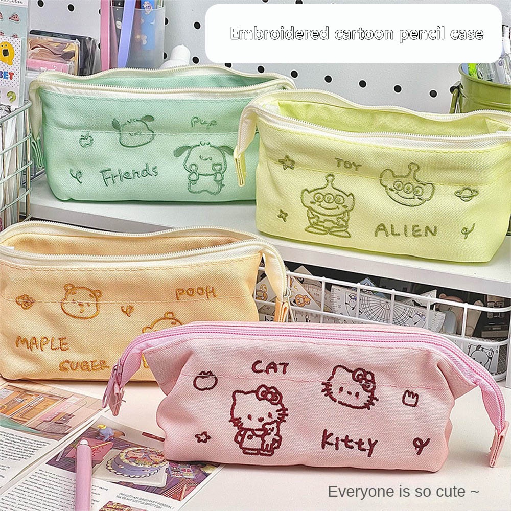 Túi đựng văn phòng phẩm hoạt hình Sanrio Hello Kitty Pochacco Hộp đựng bút chì thêu dung tích lớn Hộp bút chì đơn giản Dễ thương dành cho sinh viên Văn phòng phẩm Quà tặng CHÚNG TÔI