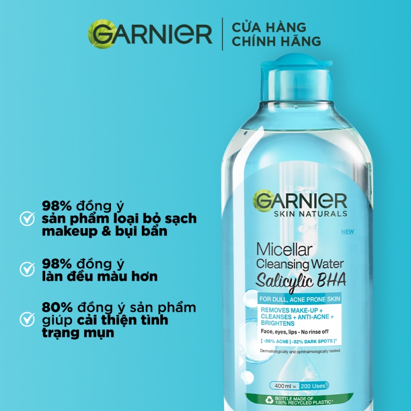 Bộ 3 Nước tẩy trang Garnier Cho Da Dầu Mụn Salicylic BHA Micellar 400ml x 3