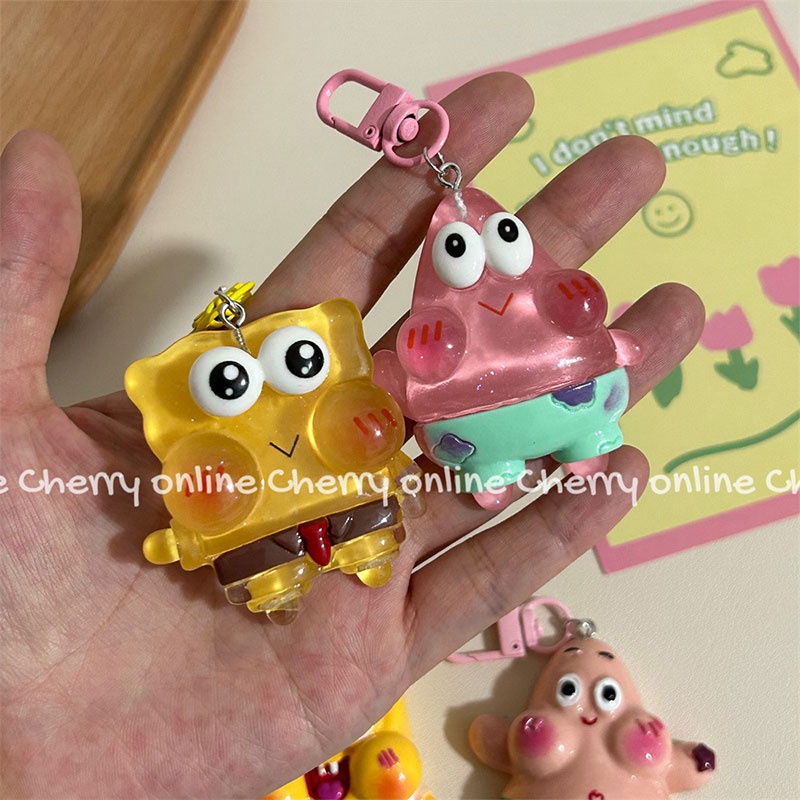 Móc khóa dạ quang MR PUFFER mặt hoạt hình Spongebob dễ thương ngọt ngào làm quà tặng bạn gái