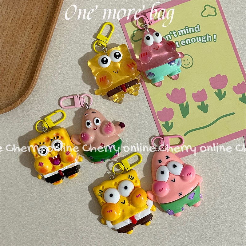 Móc khóa dạ quang MR PUFFER mặt hoạt hình Spongebob dễ thương ngọt ngào làm quà tặng bạn gái