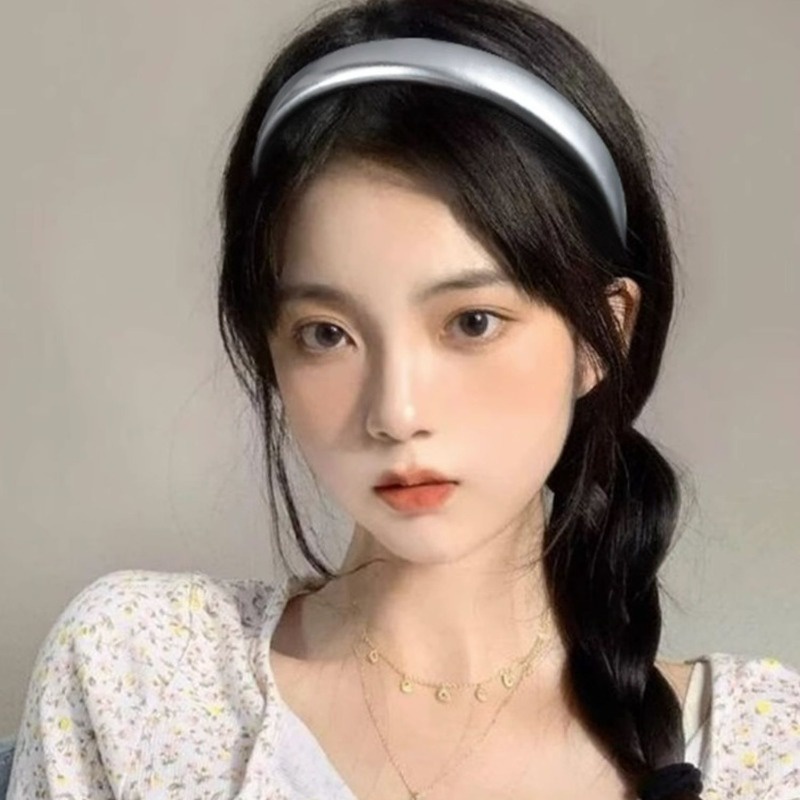 Mới Băng Đô Cài Tóc Bằng Da pu Màu Bạc Lấp Lánh