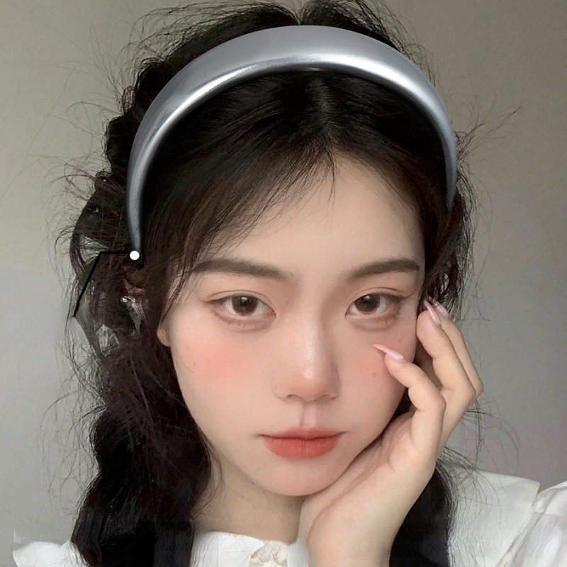 Mới Băng Đô Cài Tóc Bằng Da pu Màu Bạc Lấp Lánh