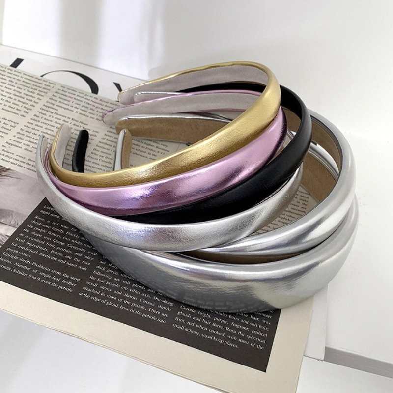 Mới Băng Đô Cài Tóc Bằng Da pu Màu Bạc Lấp Lánh