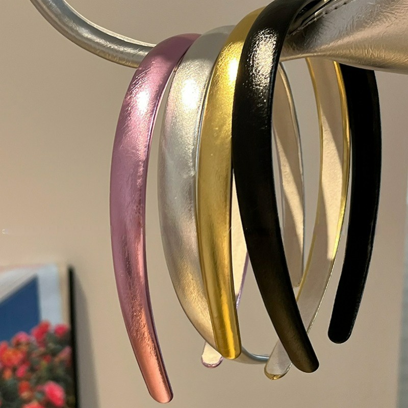 Mới Băng Đô Cài Tóc Bằng Da pu Màu Bạc Lấp Lánh