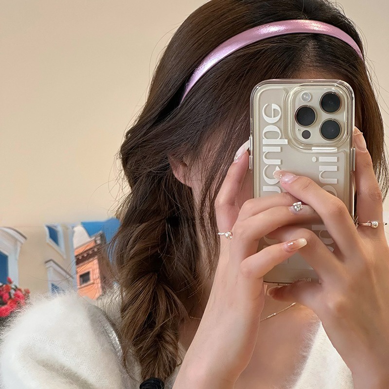 Mới Băng Đô Cài Tóc Bằng Da pu Màu Bạc Lấp Lánh