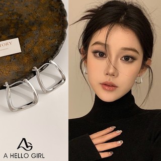 Ahellogirl Bông Tai Mạ Bạc Hình Vuông Rỗng Phong Cách Hàn Quốc Thời Trang Cho Nữ