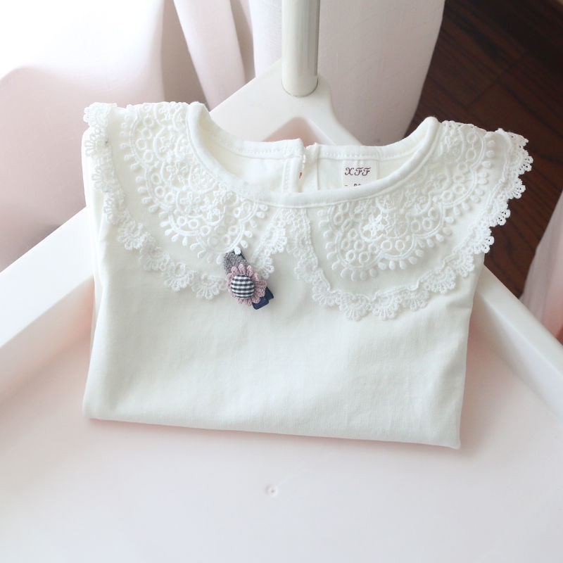 Áo Thun Tay Dài Cổ Búp Bê Màu Trắng Dễ Phối Đồ Thời Trang Mùa Xuân Cho Bé Gái cflx