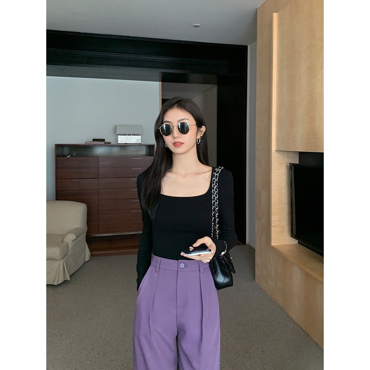 Áo Nhung Cổ Vuông Tay Dài Phong Cách Thời Trang Thu Đông Mới 2023